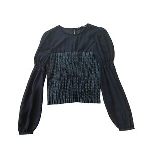 Zara Faux Leather Smocked Sheer Blouse